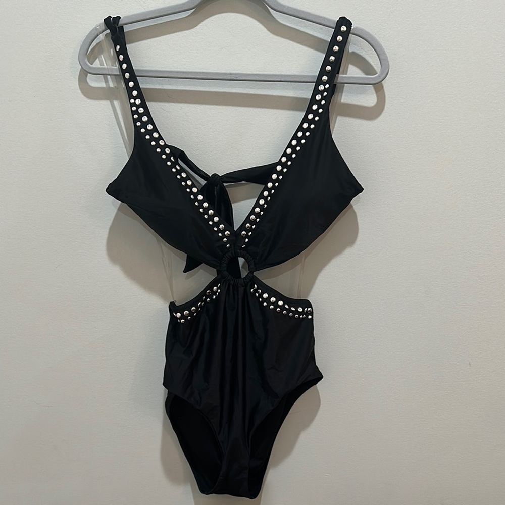 Black Studded Cutout Swimsuit